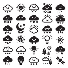 Happy Weather and Nature Icons Pack - Minimalist Black & White Vector Set