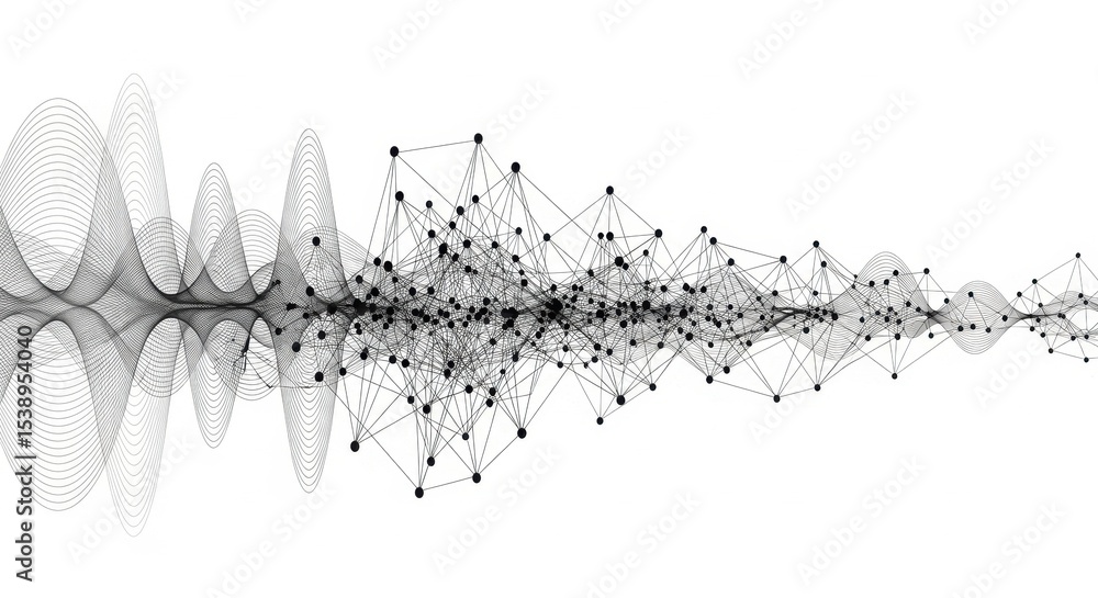 Aufkleber abstract sound wave with connecting lines and nodes on white background