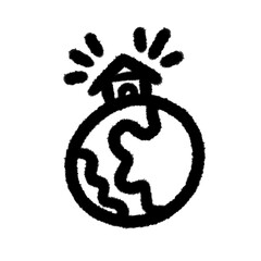 Naklejka premium house on the world png pen line brush cartoon handwrite design cute and art doodle clipart element