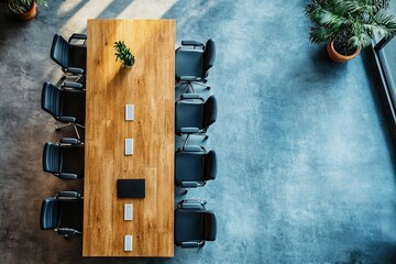 Top view of office meeting room table with nobody. Business concept