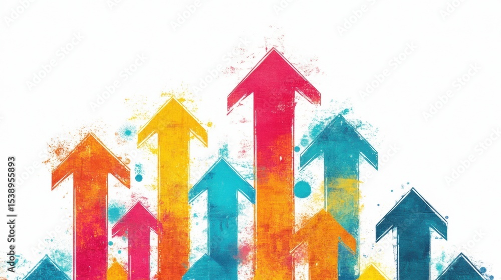 Poster colorful arrows pointing upward symbolize growth and progress in design
