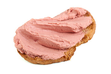 Liverwurst Sandwich on Toast, isolated on white background