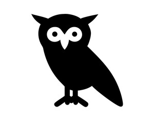 Fototapeta premium Front View Owl Perched Silhouette - Minimal Outline on Plain Background