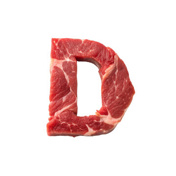 Letter D Shaped Raw Meat Isolated on White Background
