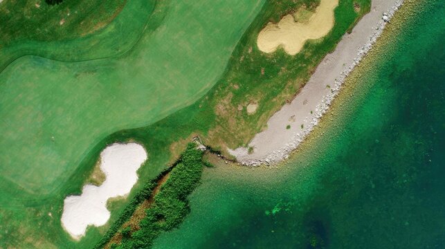 Bird's Eye View Golf Course Serene Landscape Aerial Photography Lush Greens Top View Golfing Paradise