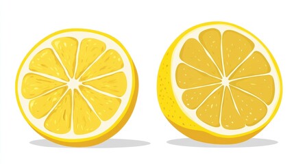 Two lemon halves, cut open and side-by-side, showcasing their juicy yellow insides