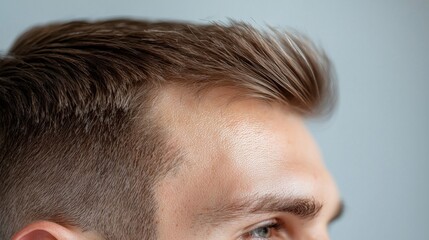 Fototapeta premium Close-up, detailed medical-style photograph showcasing a view of dandruff and sebum buildup on the human scalp, with a clinical, diagnostic appearance.
