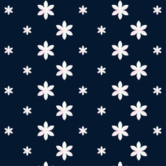 Elegant Scattered Light Pink Floral Pattern on Deep Blue Canvas