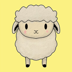 Hand drawn cute sheep with watercolour style