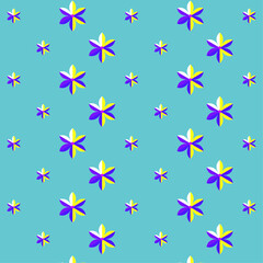 Vibrant Blue Background Showcasing Purple, Yellow, and White Floral Delights