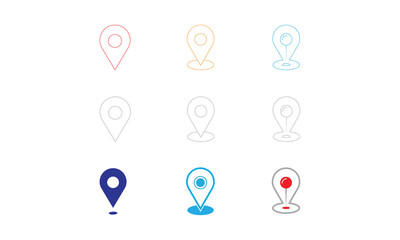 Location Icons Flat Design. A versatile set of location pin icons designed for maps, GPS apps, travel platforms, and user interface elements.