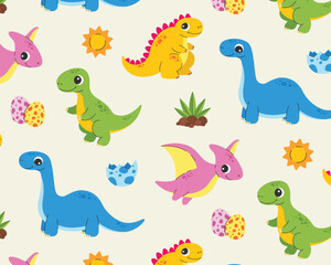 A pattern of cute cartoon dinosaurs. Vector illustration