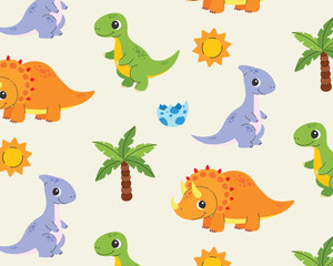 A pattern of cute cartoon dinosaurs. Vector illustration