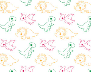 A pattern of cute dinosaurs. Vector outline illustration