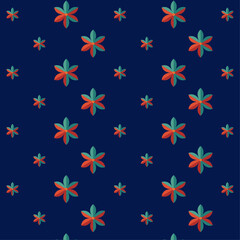 Vibrant Red and Green Six-Petal Pattern on Dark Blue