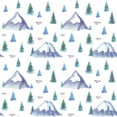 Fototapeta premium Seamless pattern with mountains. Watercolor illustration