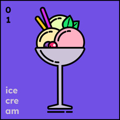 Ice cream art in pop art style for card design, vector illustration