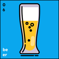 Beer glass rt in pop art style for card design, vector illustration