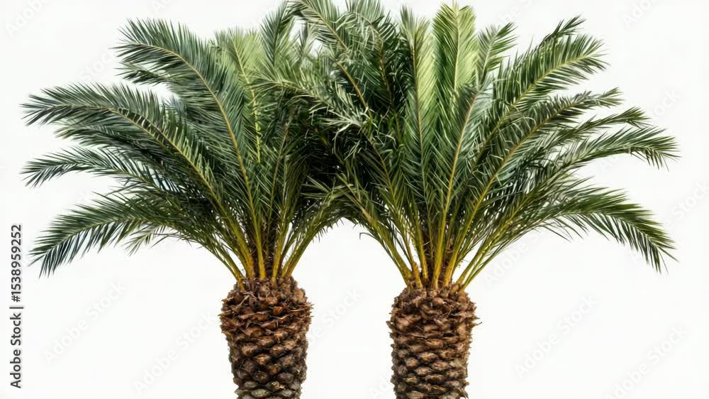 Poster A simple still life of two palm trees set against a plain white background