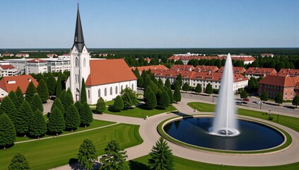 A birds eye view of Dabrowa Gornicza featuring Church of Our Lady of Angels