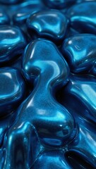 Metallic shapes mimicking liquid mercury textures with fluid blue reflections