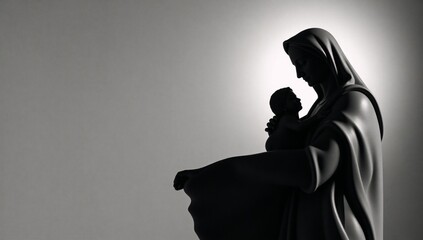 A Madonna and Child religious icon portraying Our Lady Virgin Mary in a stylized decorative silhouette