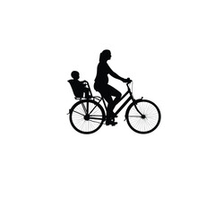 woman biking with child seat silhouette on white background