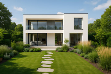 Stylish White Villa Surrounded by Beautiful Landscaping