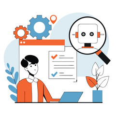 Modern illustration of ai robot system and user interface