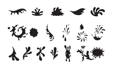 Black Splash Icons Set. Water, Liquid, and Paint Drop Silhouettes Collection. Victor illustration eps 10