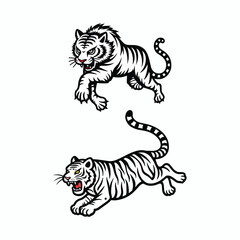 Obraz premium Vintage White Tiger Vector Set – Hand-Drawn Wild Animal Illustrations in Retro Tattoo Style