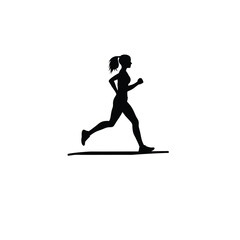 woman jogging with ponytail silhouette on white background