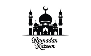 Ramadan Kareem Mosque Silhouette Vector Illustration