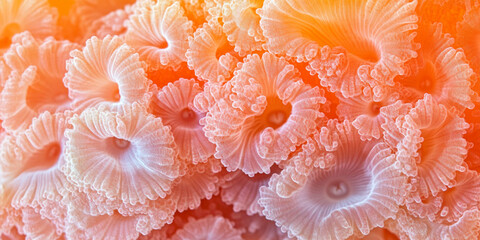 Vibrant abstract background inspired by coral reefs and underwater marine life. Fluid organic shapes in soft shades of coral pink, peach and orange. 