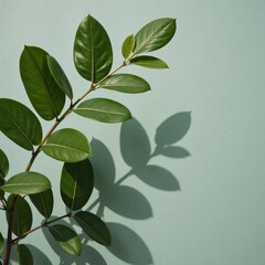 Abstract tree leaf shadows grace a textured gray-green concrete wall with rough irregular features