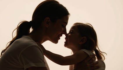 A tender silhouette shows a mother kissing her young child