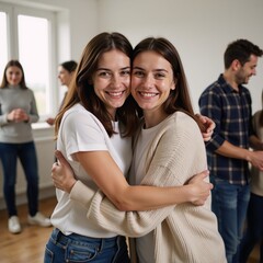 A heartwarming portrait showcases an embracing moment between a loving mom and her grateful snuggly teenage son