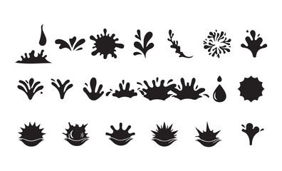 Naklejka premium Black Splash Icons Set. Water, Liquid, and Paint Drop Silhouettes Collection. Victor illustration eps 10