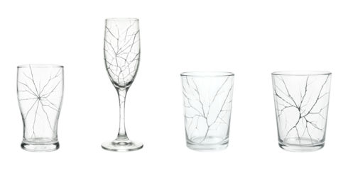 Elegant Glassware Set with Unique Crackle Design – Perfect for Dining and Entertaining, Isolated on Transparent and White Background