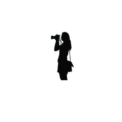 woman taking photo with DSLR silhouette on white background