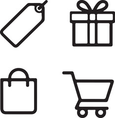 Flat Icons Representing Online Shopping, Sale, and Gifts