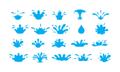 Blue Liquid Splash Silhouette Icons Set. Water Drop, Paint Splatter and Drip Vector Collection. Victor illustration eps 10