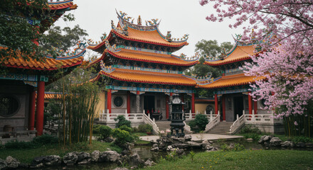 Naklejka premium Stunning Asian Temple Architecture Buildings and Design in Picturesque Setting