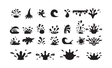 Black Splash Icons Set. Water, Liquid, and Paint Drop Silhouettes Collection. Victor illustration eps 10