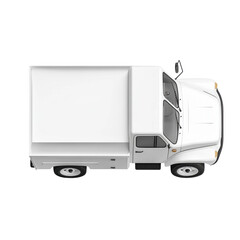 A top view of a white delivery truck, showcasing its design and utility in transportation settings. on transparent background