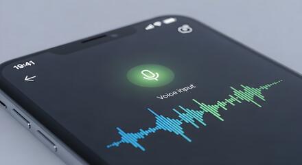 Close up of a smartphone displaying a voice input interface with sound waves shown isolated on white background, tarensparent background, png, jpg,jpeg,  on transparent background