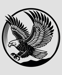 Flying tribal eagle with outstretched wings and shield, a symbol of freedom