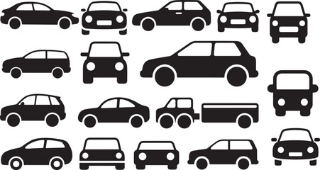 Simple Black Silhouette Icons of Various Car Types