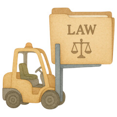 Forklift Carrying a Large Law File Folder with Scales Symbol