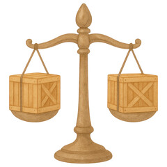 Balanced Wooden Crates on Antique Scales Fair Trade Equality Concept